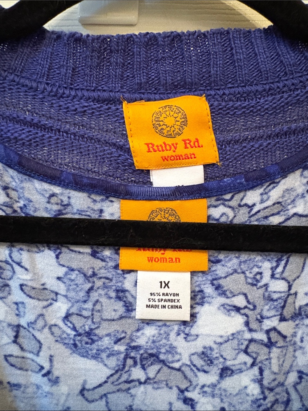 Size 1X Ruby Road Royal Blue Knit Open-Front Cardigan with Sequined Tank - Picture 2 of 8